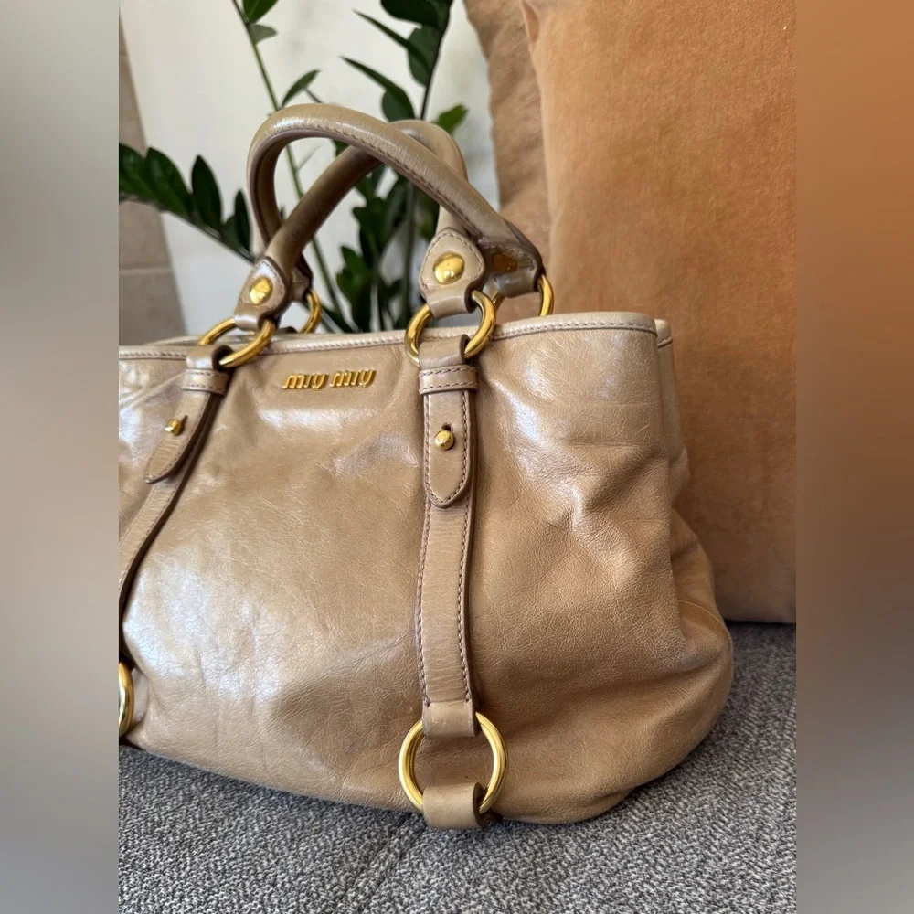 Miu Miu Vitello Lux Tan Leather Satchel with Gold Hardware - Picture 6 of 17